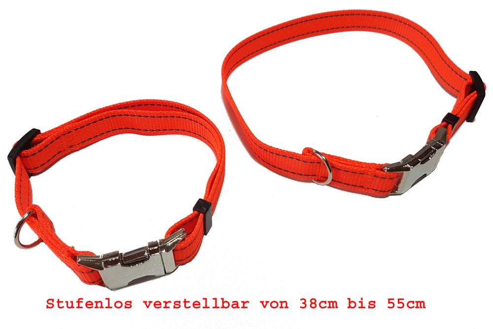 Nylon-Hundehalsband reflektierend stufenlos verstellbar 38cm bis 55 cm Grüßen kleinund groß