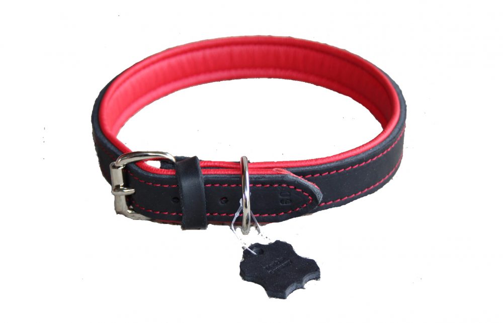 Leder Hundehalsband verstellbar schwarz-rot